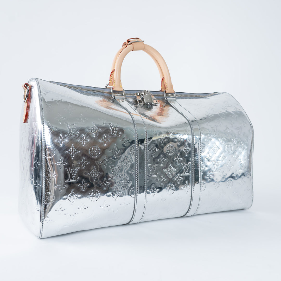 Louis Vuitton Metallic Silver Mirror Effect Bandouliere Keepall 50