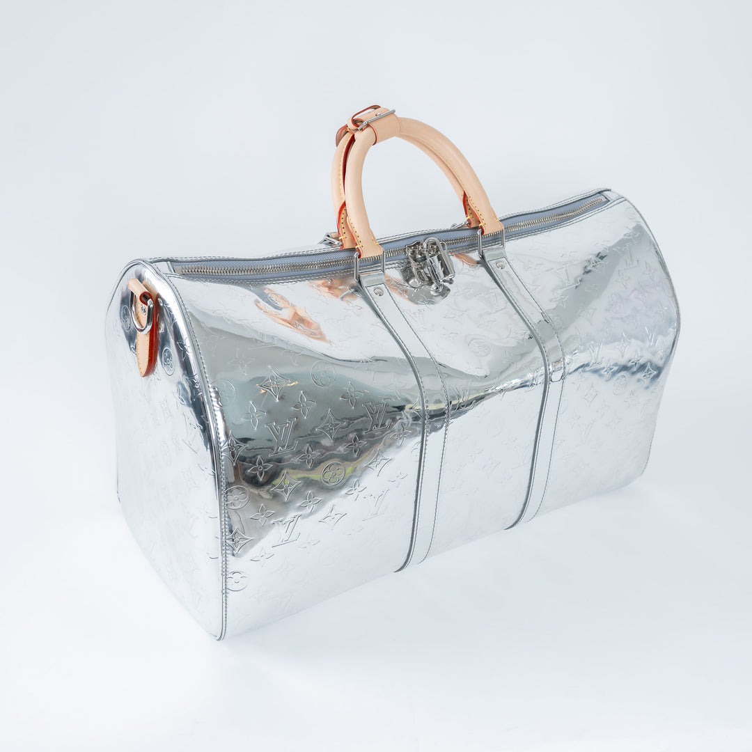 Louis Vuitton Metallic Silver Mirror Effect Bandouliere Keepall 50