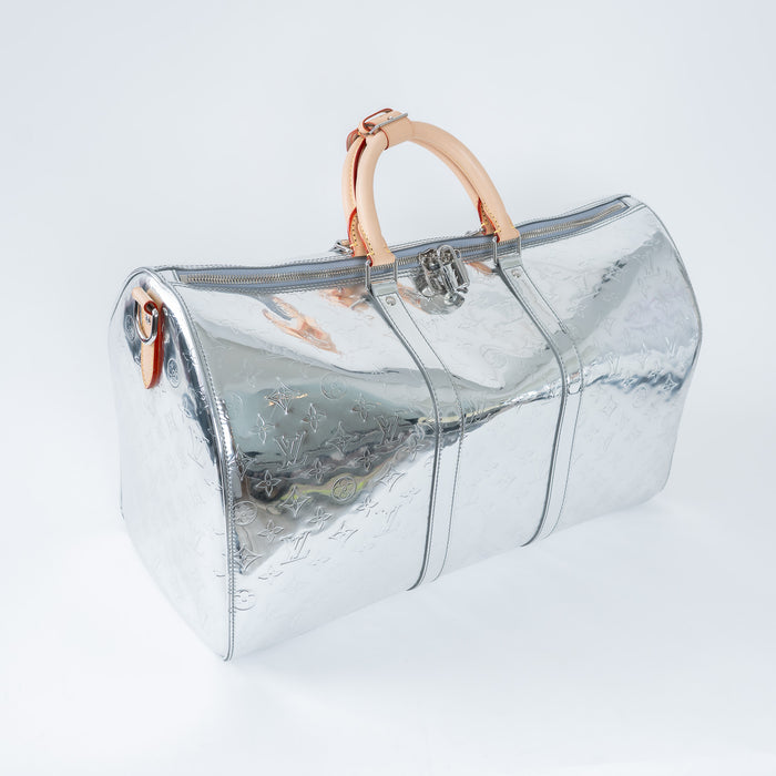 Louis Vuitton Metallic Silver Mirror Effect Bandouliere Keepall 50