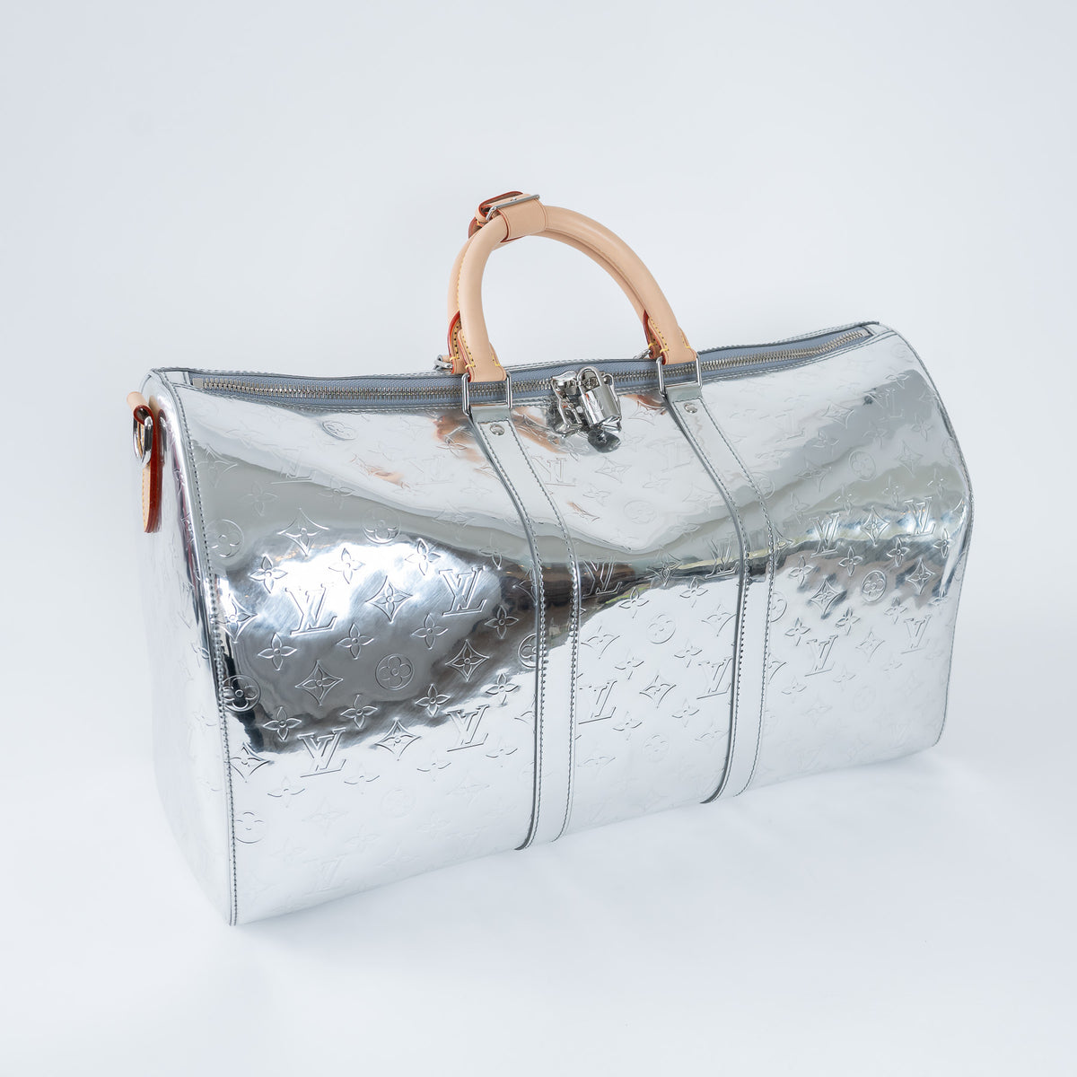Louis Vuitton Metallic Silver Mirror Effect Bandouliere Keepall 50