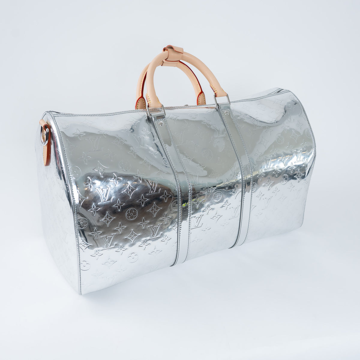Louis Vuitton Metallic Silver Mirror Effect Bandouliere Keepall 50