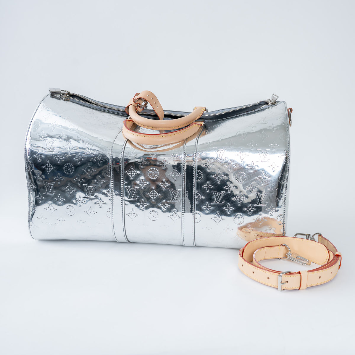 Louis Vuitton Metallic Silver Mirror Effect Bandouliere Keepall 50