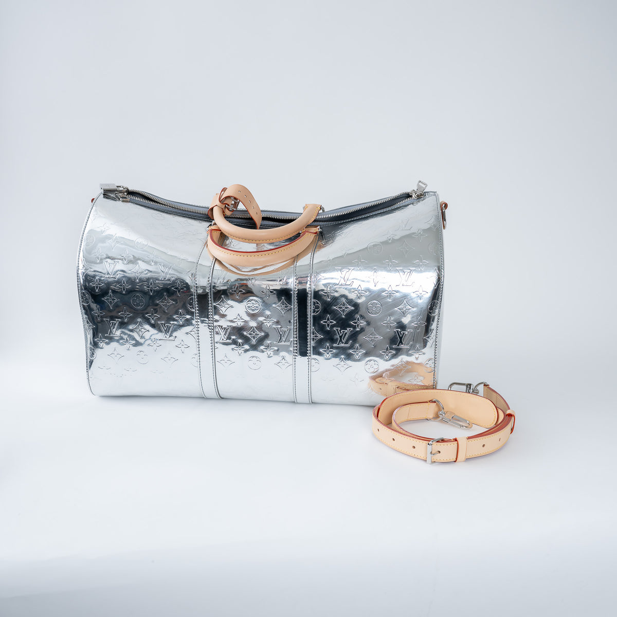 Louis Vuitton Metallic Silver Mirror Effect Bandouliere Keepall 50