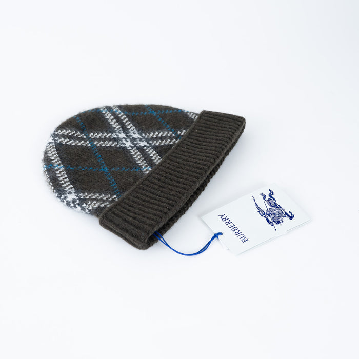 Burberry Deep Green Diagonal Plaid Print Beanie