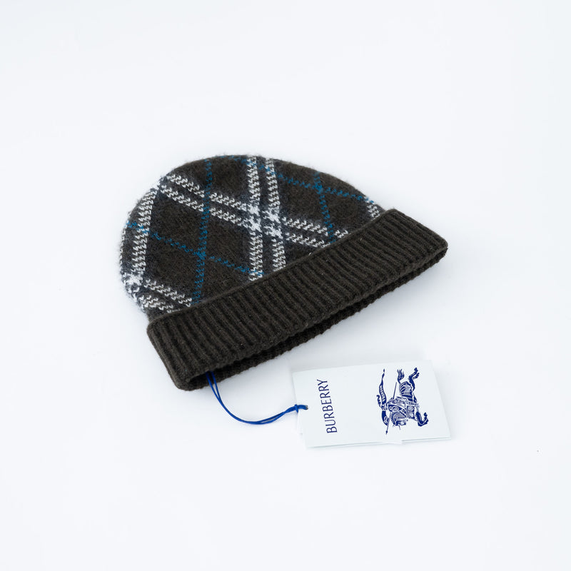 Burberry Deep Green Diagonal Plaid Print Beanie
