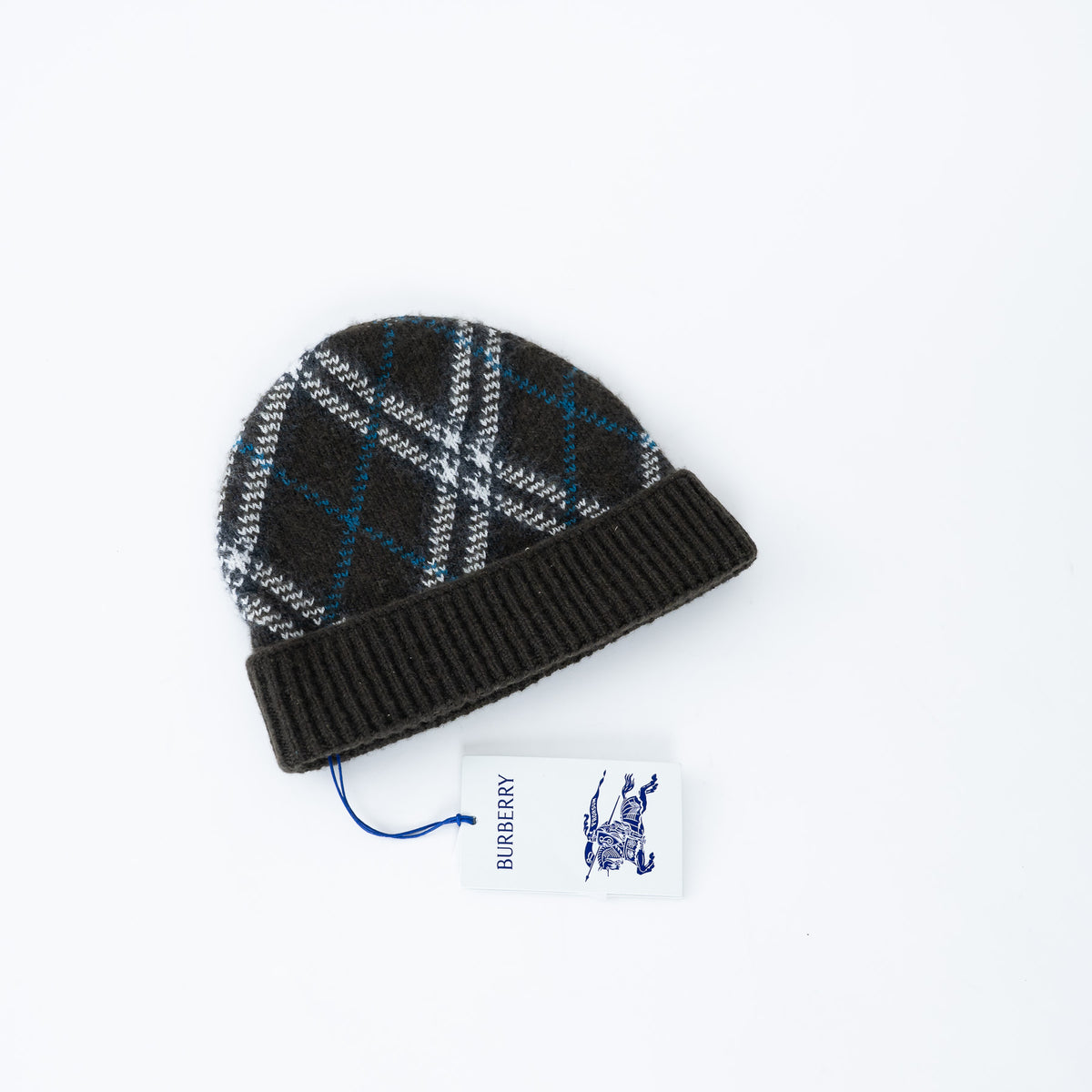 Burberry Deep Green Diagonal Plaid Print Beanie