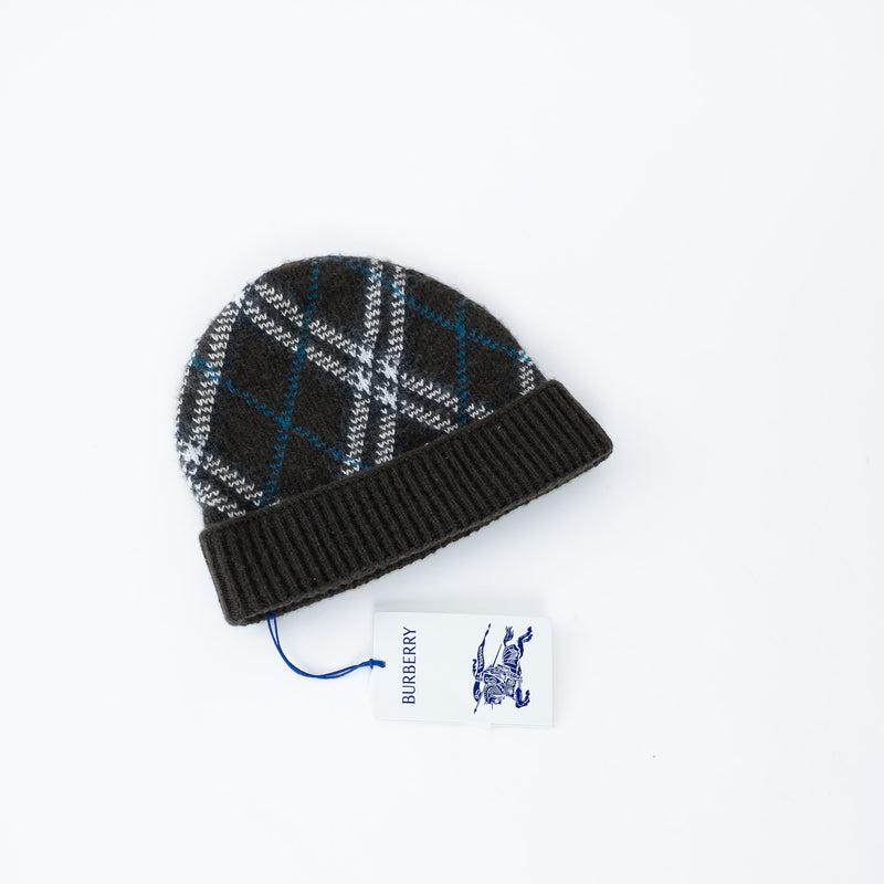 Burberry Deep Green Diagonal Plaid Print Beanie