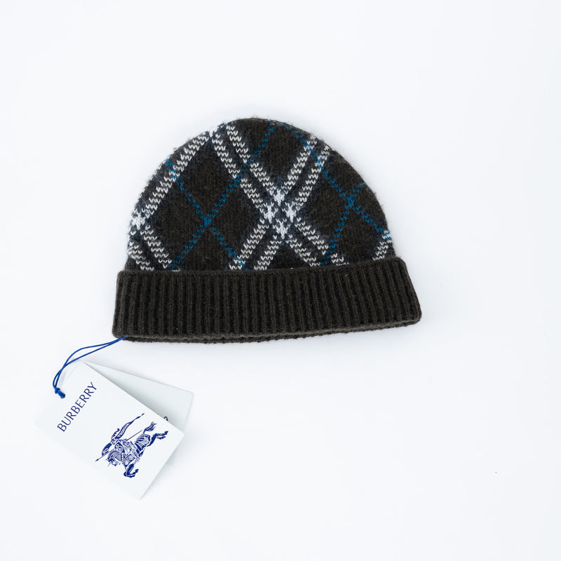Burberry Deep Green Diagonal Plaid Print Beanie
