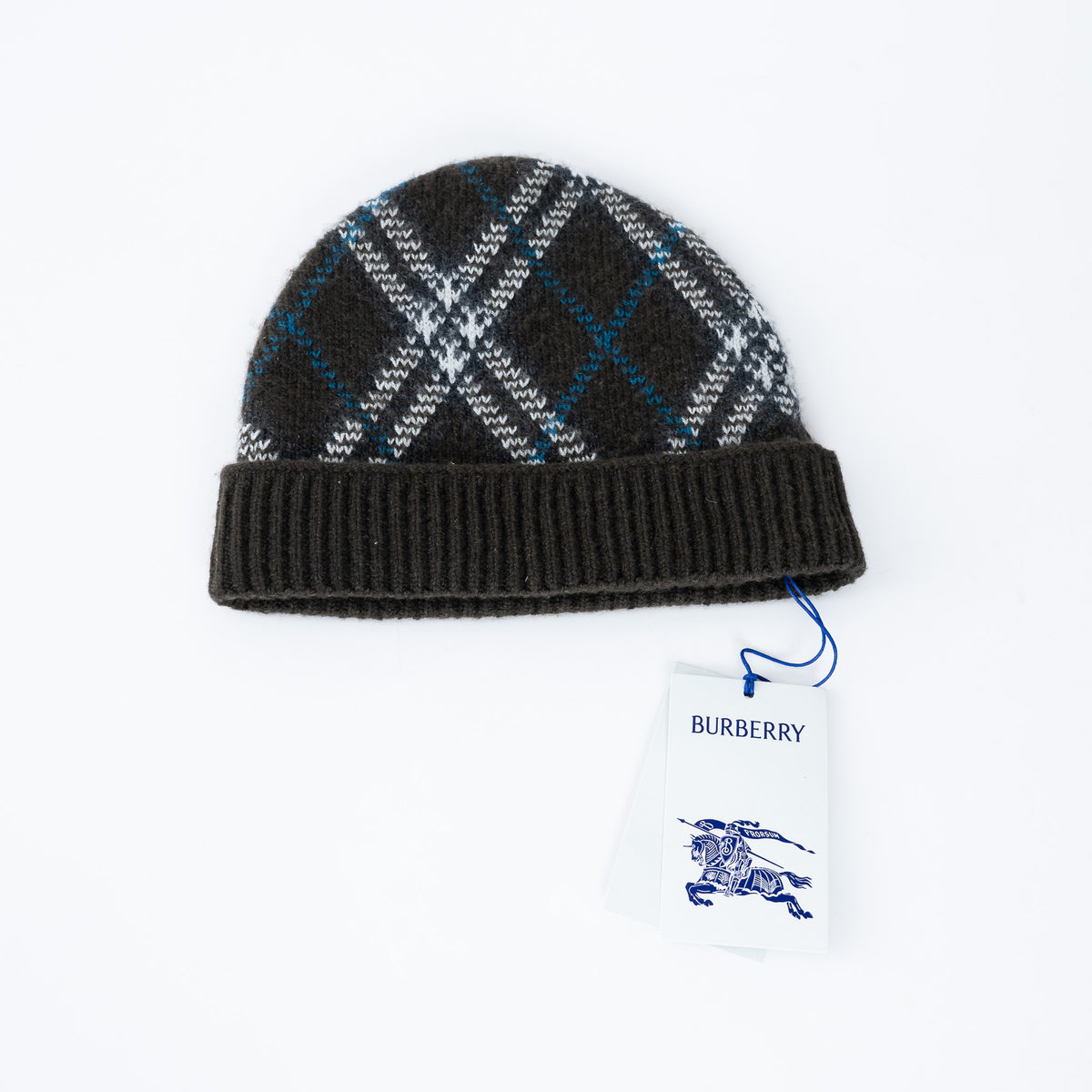 Burberry Deep Green Diagonal Plaid Print Beanie