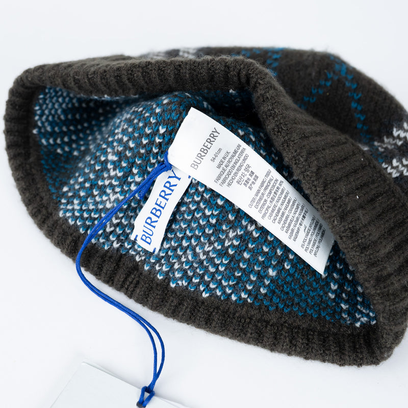 Burberry Deep Green Diagonal Plaid Print Beanie