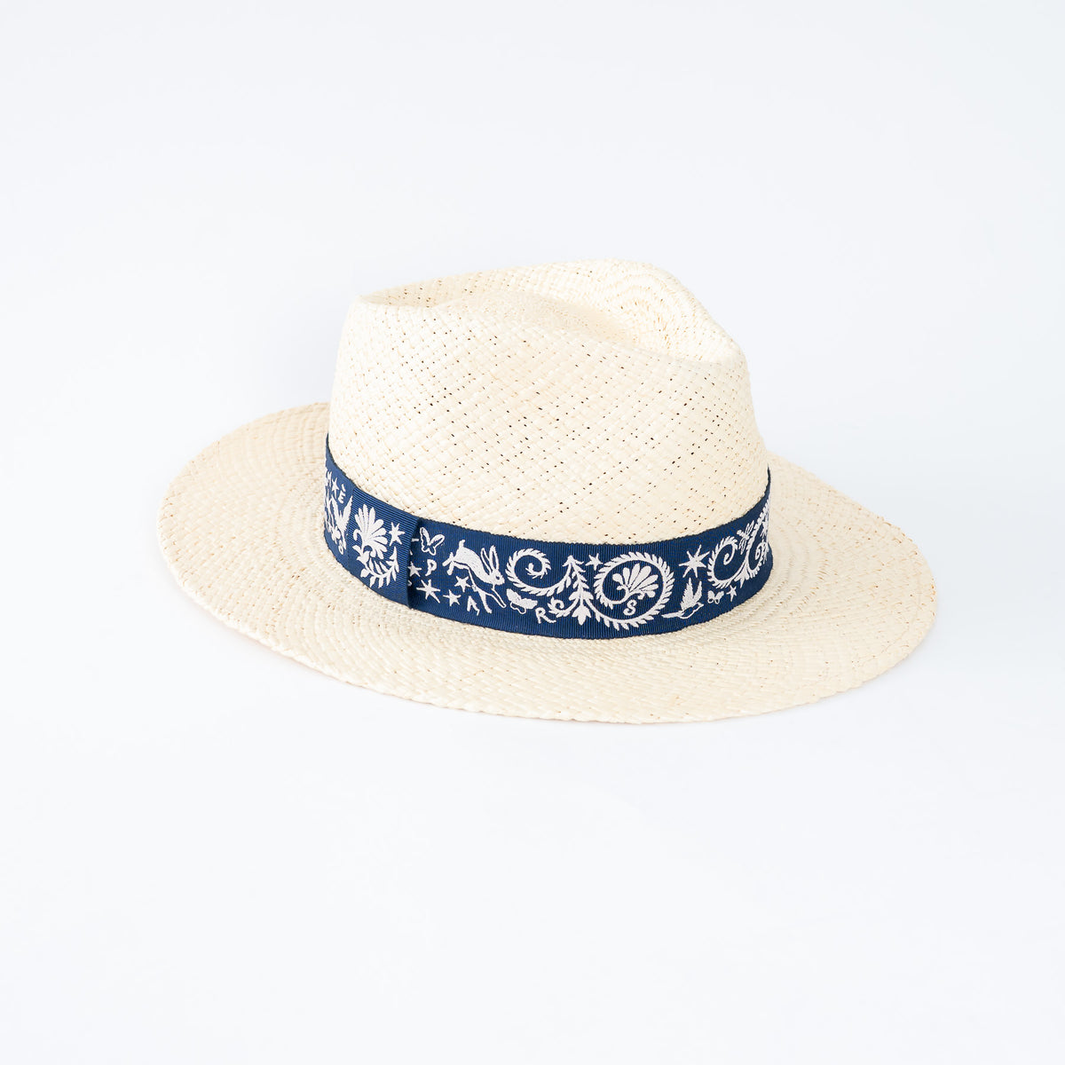 Hermes Woven Hat with Blue Paisley Band Size 58