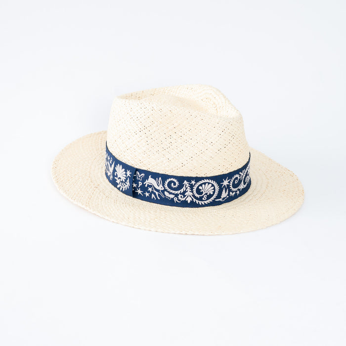 Hermes Woven Hat with Blue Paisley Band Size 58