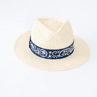 Hermes Woven Hat with Blue Paisley Band Size 58
