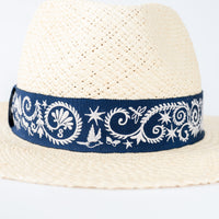 Hermes Woven Hat with Blue Paisley Band Size 58