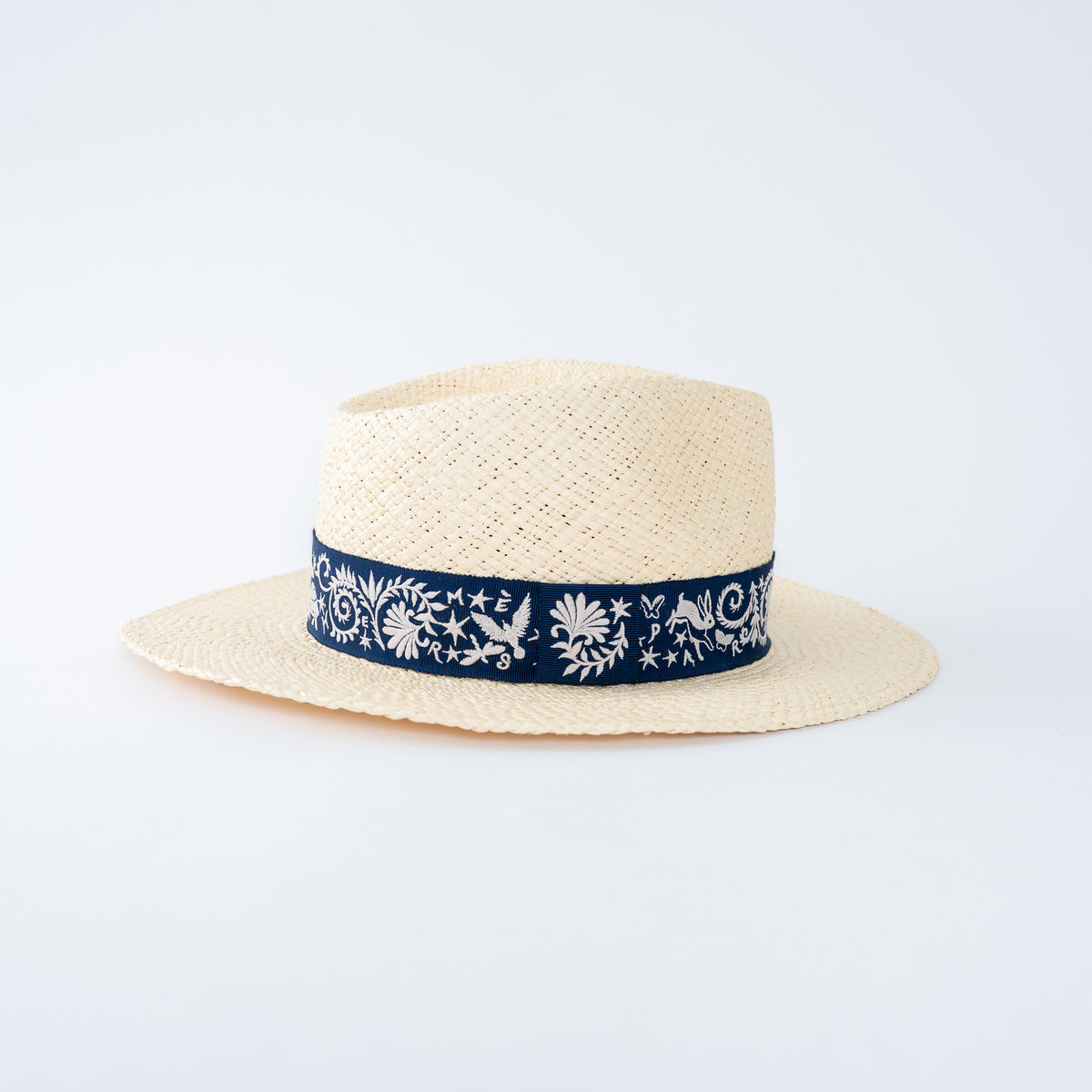 Hermes Woven Hat with Blue Paisley Band Size 58