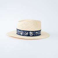 Hermes Woven Hat with Blue Paisley Band Size 58