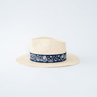 Hermes Woven Hat with Blue Paisley Band Size 58