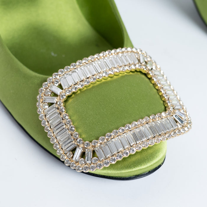 Roger Vivier Green Satin Heels with Crystal Embellishments Size 36.5