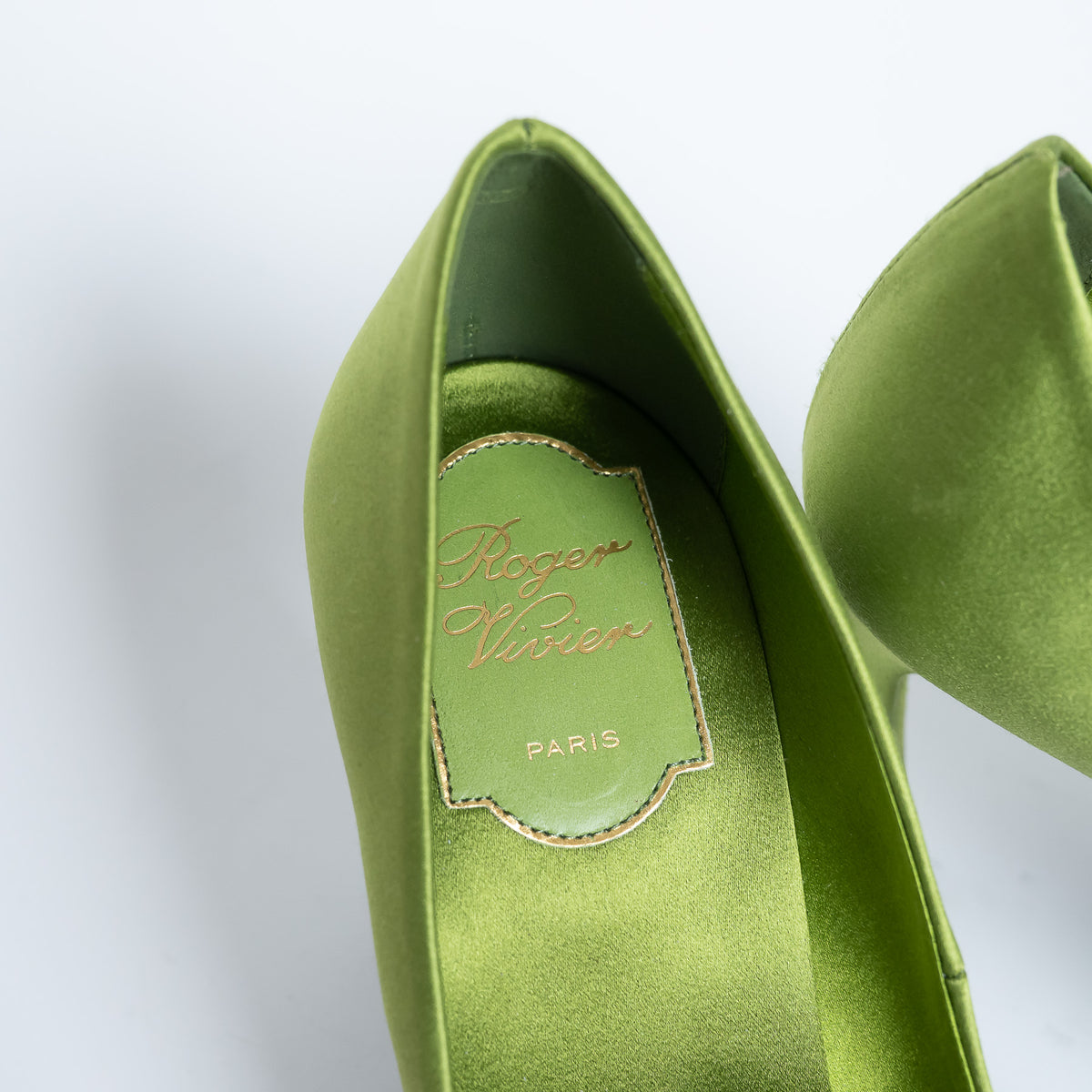 Roger Vivier Green Satin Heels with Crystal Embellishments Size 36.5