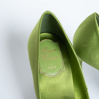Roger Vivier Green Satin Heels with Crystal Embellishments Size 36.5