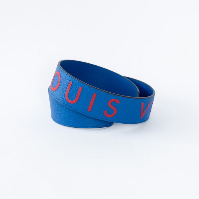Louis Vuitton Blue Grained Leather Strap with Red Lettering