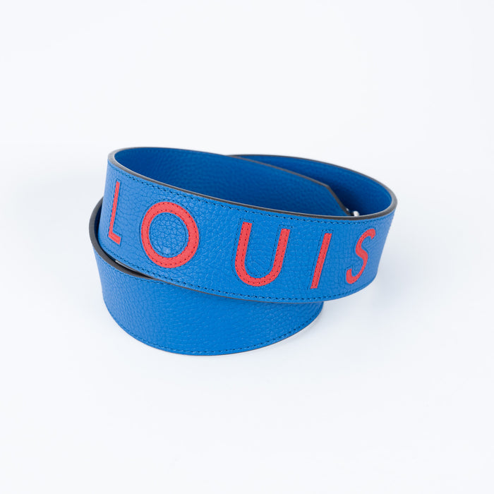 Louis Vuitton Blue Grained Leather Strap with Red Lettering
