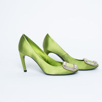 Roger Vivier Green Satin Heels with Crystal Embellishments Size 36.5