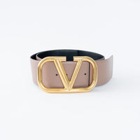 Valentino Nude & Black Leather Two-Sided Vlogo Belt Size 90