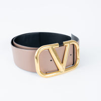Valentino Nude & Black Leather Two-Sided Vlogo Belt Size 90