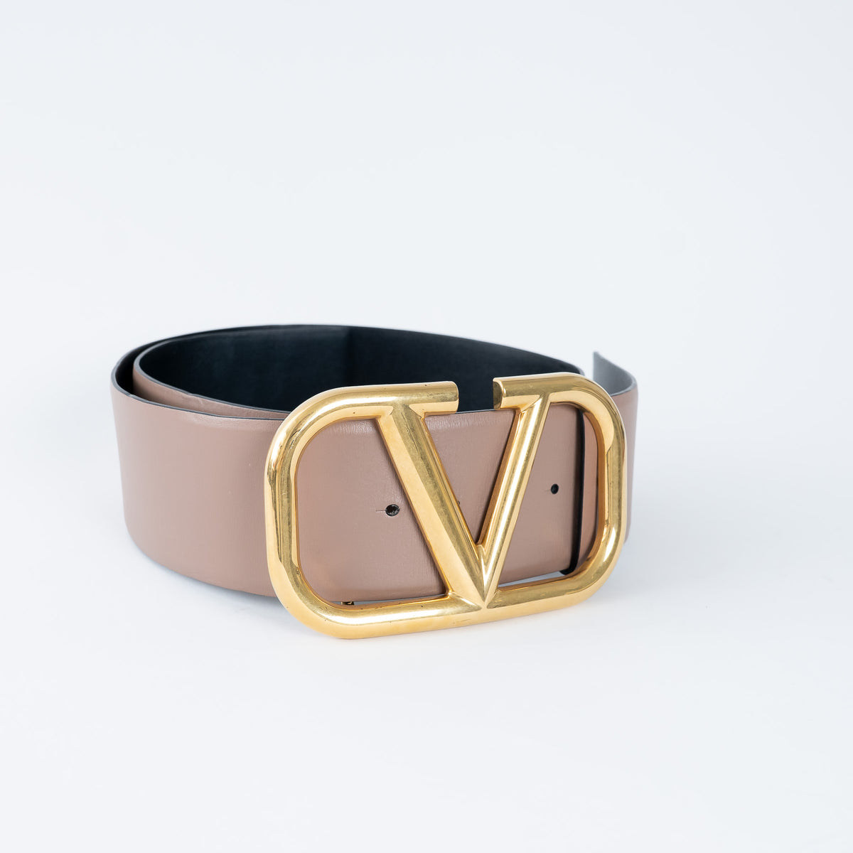 Valentino Nude & Black Leather Two-Sided Vlogo Belt Size 90