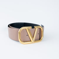 Valentino Nude & Black Leather Two-Sided Vlogo Belt Size 90