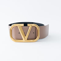 Valentino Nude & Black Leather Two-Sided Vlogo Belt Size 90