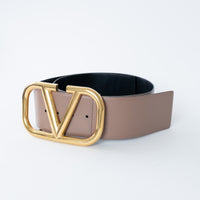 Valentino Nude & Black Leather Two-Sided Vlogo Belt Size 90