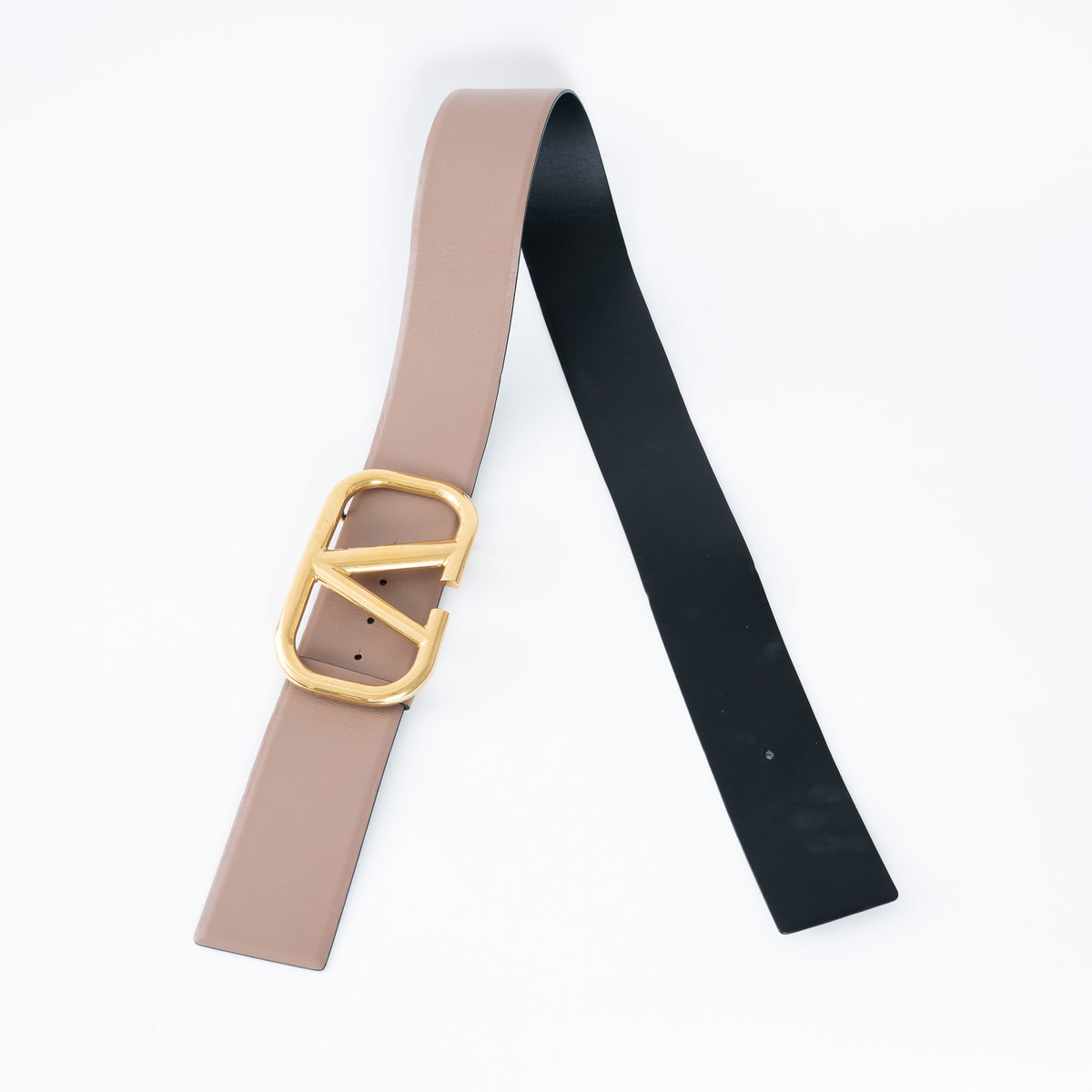 Valentino Nude & Black Leather Two-Sided Vlogo Belt Size 90