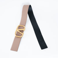 Valentino Nude & Black Leather Two-Sided Vlogo Belt Size 90