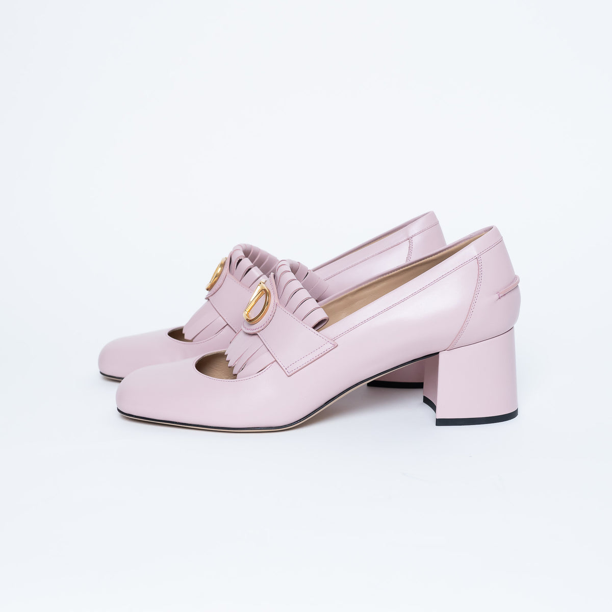 Valentino Blush Leather VLogo Pumps with Fringe Detail Size 41