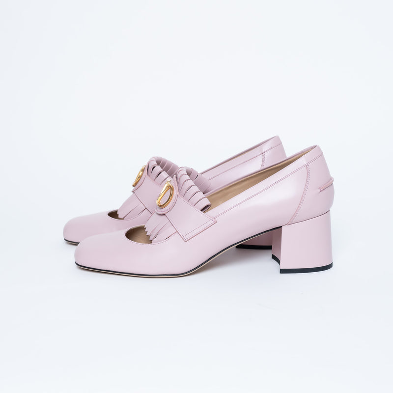 Valentino Blush Leather VLogo Pumps with Fringe Detail Size 41