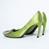 Roger Vivier Green Satin Heels with Crystal Embellishments Size 36.5