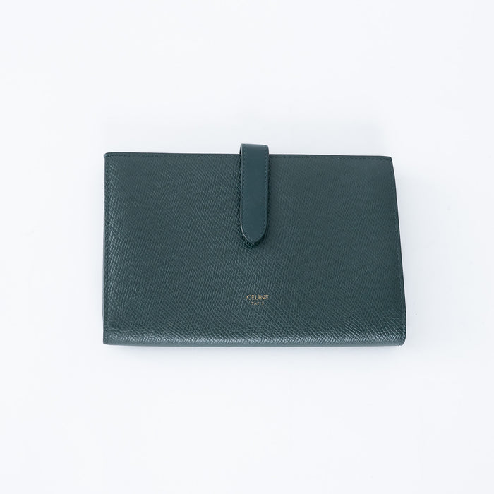 Celine Dark Green Grained Calfskin Leather Wallet