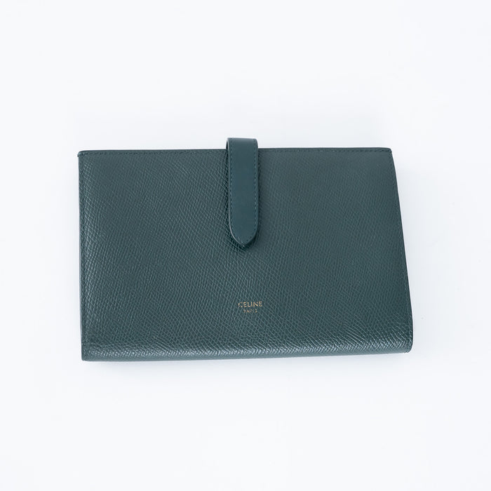 Celine Dark Green Grained Calfskin Leather Wallet