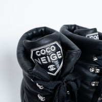 Pre-Loved Chanel™ "Coco Neige" Black Leather Winter Boots Size 38