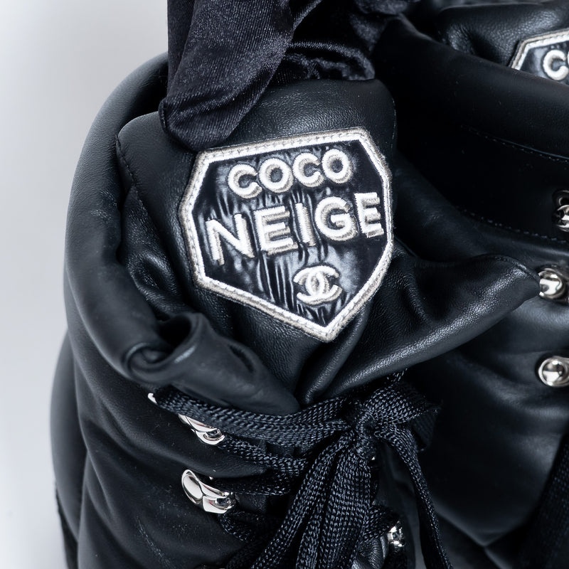 Pre-Loved Chanel™ "Coco Neige" Black Leather Winter Boots Size 38