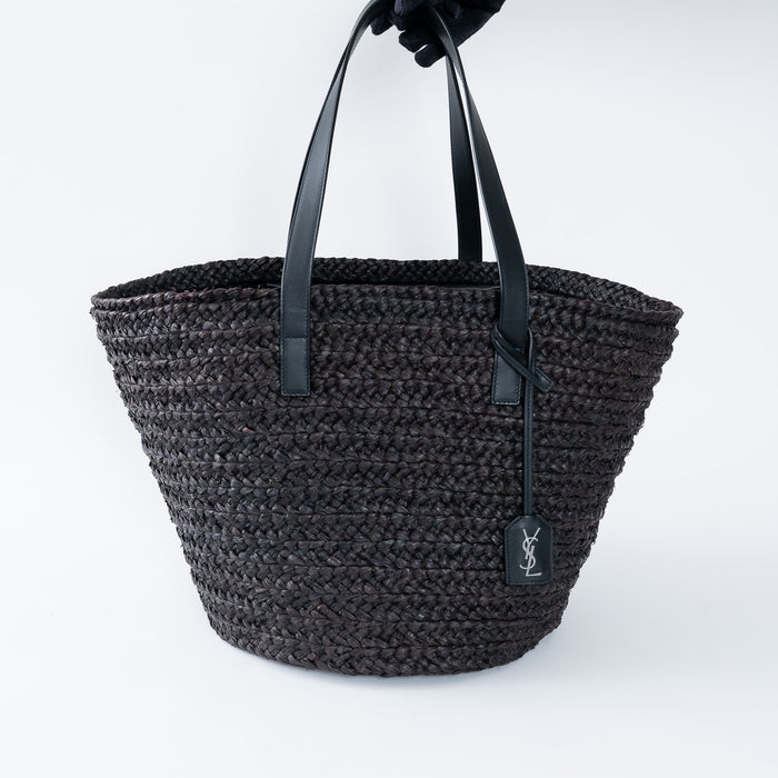 YSL Black Raffia Bucket Tote Bag