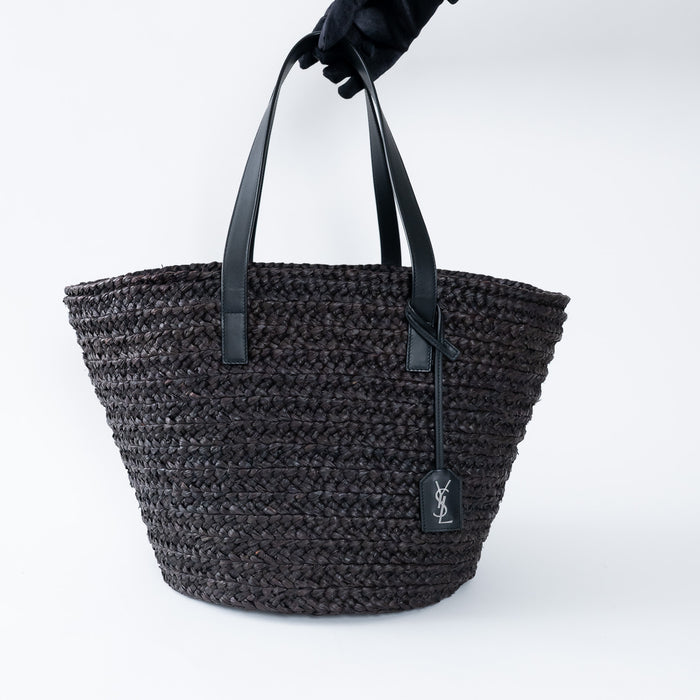 YSL Black Raffia Bucket Tote Bag