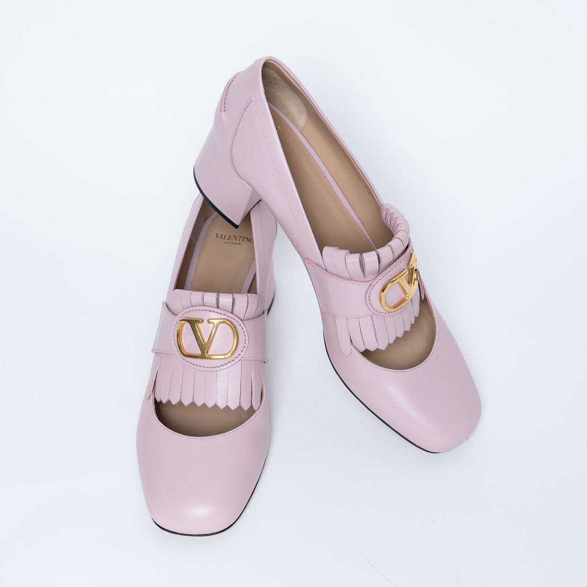 Valentino Blush Leather VLogo Pumps with Fringe Detail Size 41