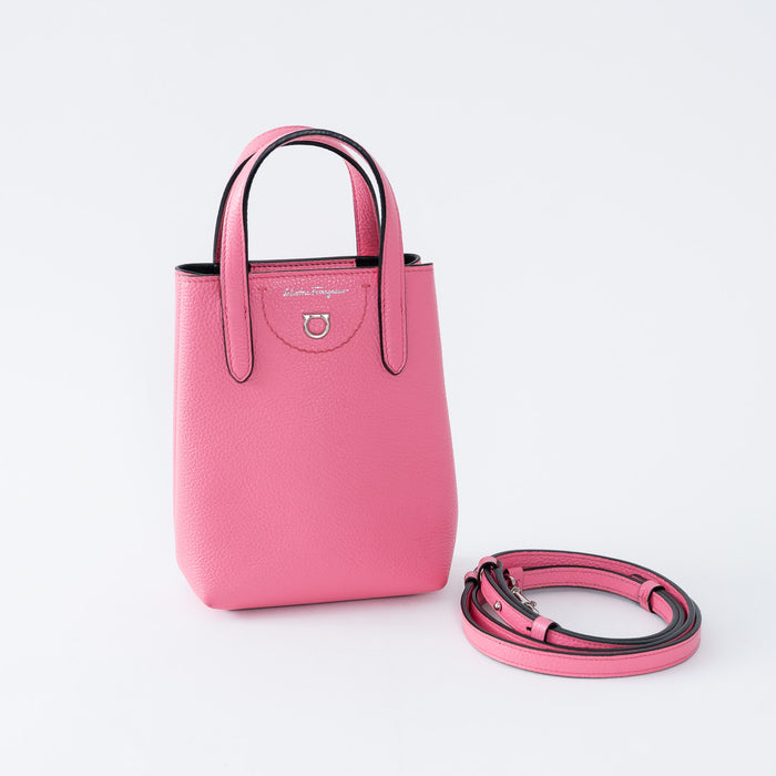Ferragamo Pink Calfskin Leather Mini Gancini Tote Bag