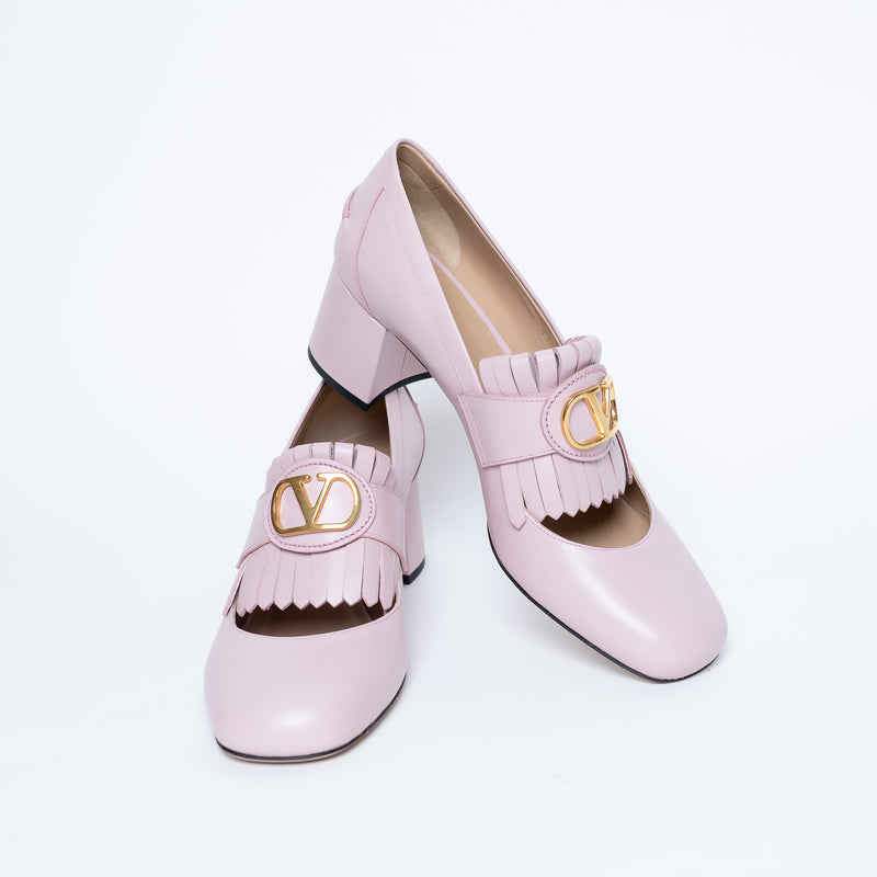 Valentino Blush Leather VLogo Pumps with Fringe Detail Size 41