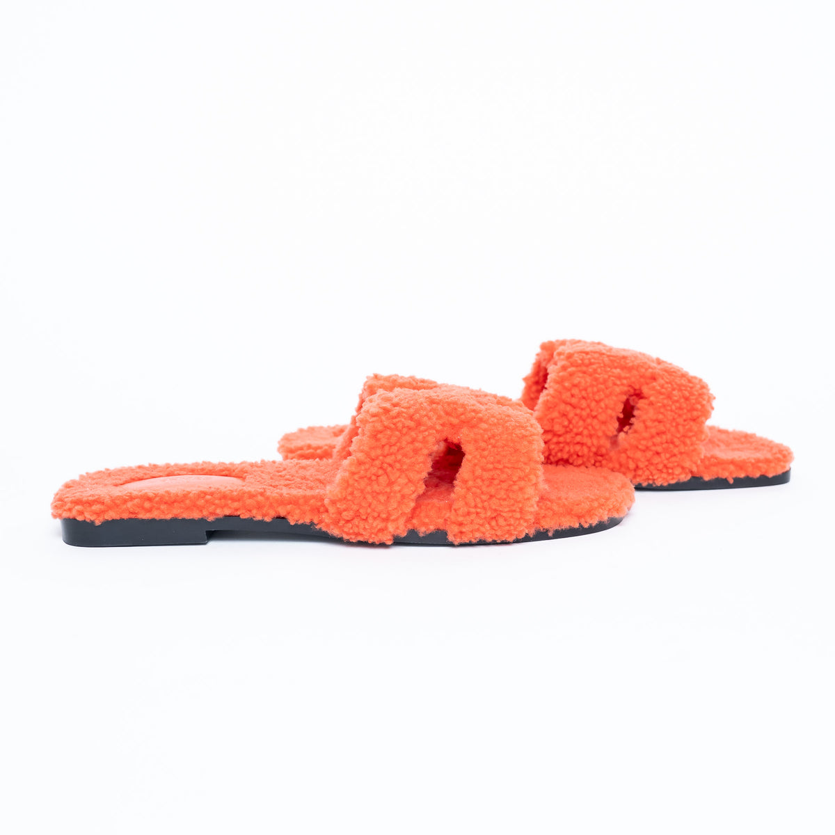 Hermes Orange Shearling Oran Sandals Size 39