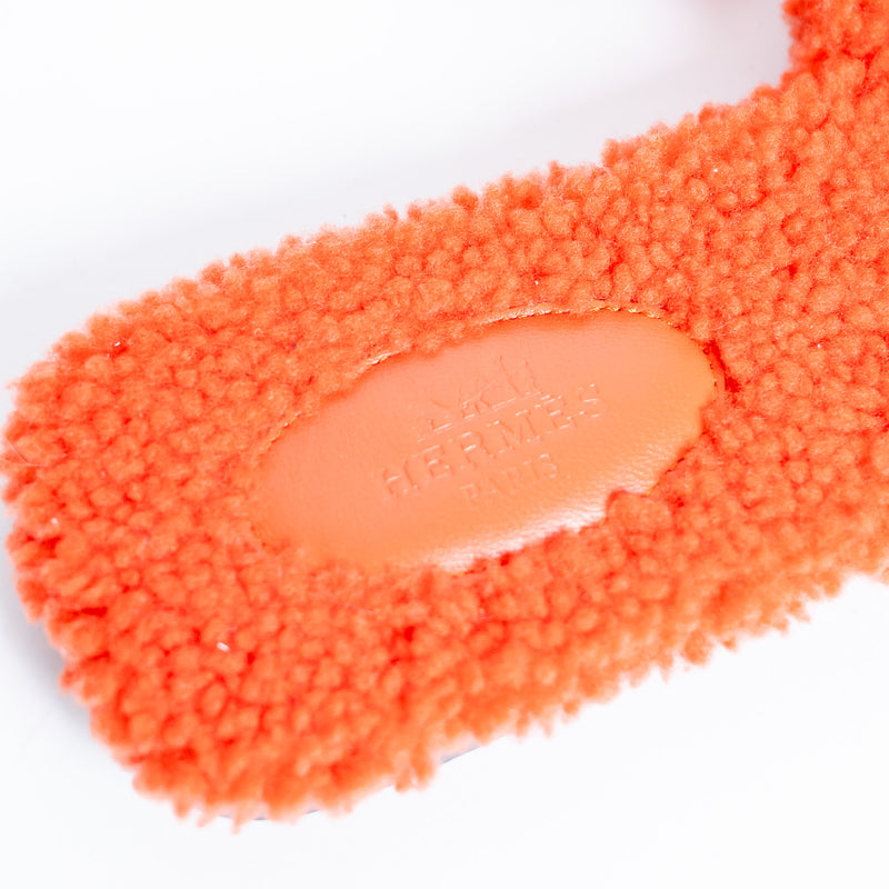 Hermes Orange Shearling Oran Sandals Size 39