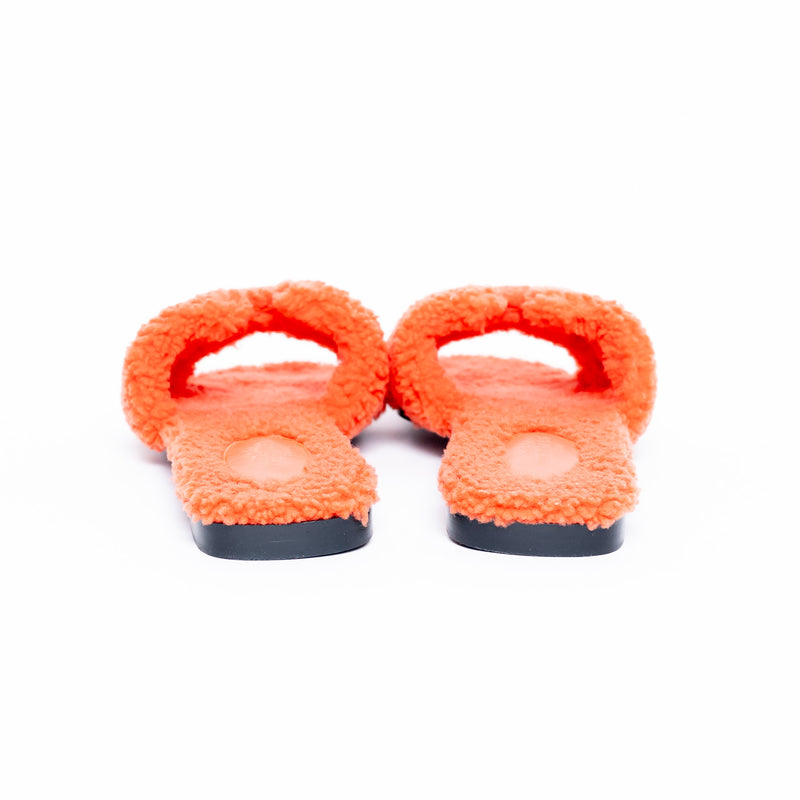 Hermes Orange Shearling Oran Sandals Size 39